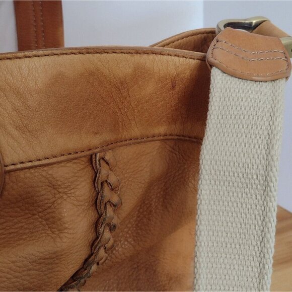 Tommy Hilfiger Cognac Soft Pebble Leather Adjustable Crossbody Tote Bag - Picture 8 of 13